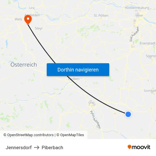 Jennersdorf to Piberbach map