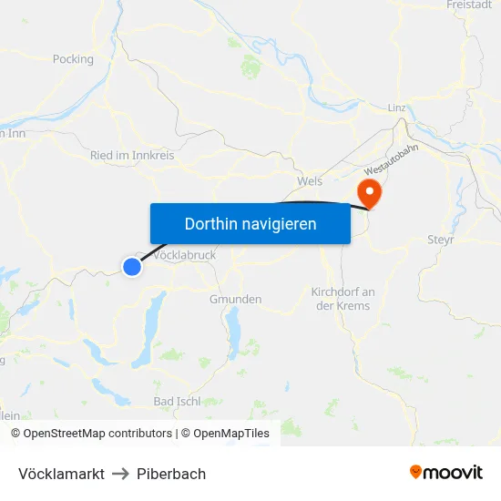 Vöcklamarkt to Piberbach map