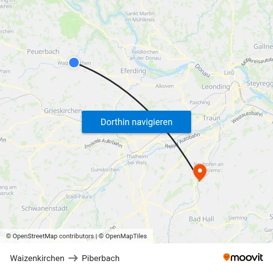 Waizenkirchen to Piberbach map