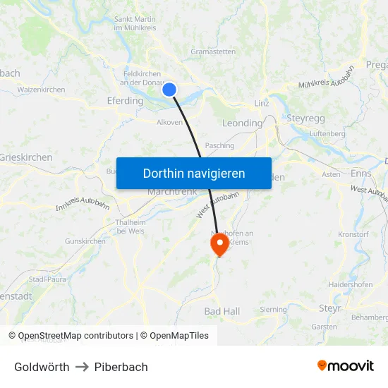 Goldwörth to Piberbach map