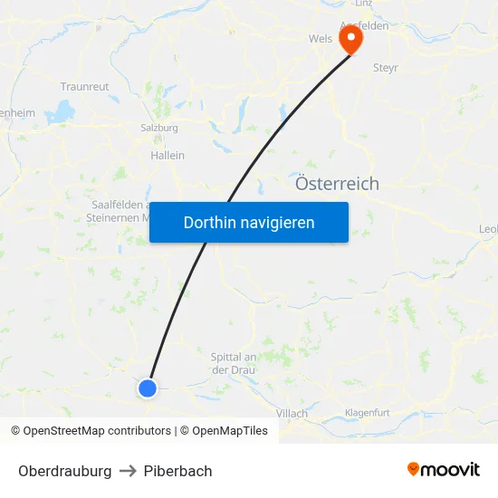 Oberdrauburg to Piberbach map