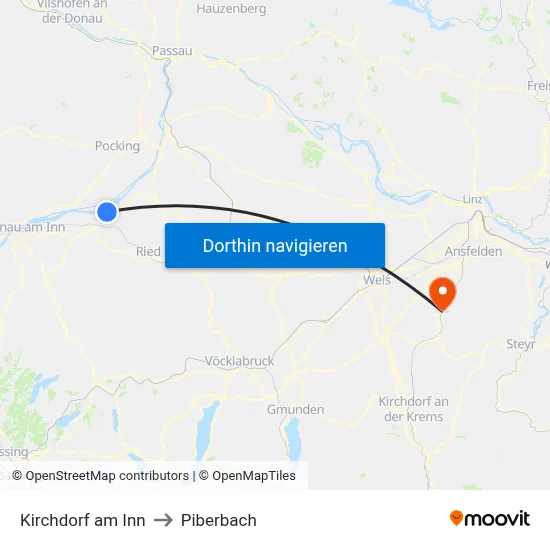 Kirchdorf am Inn to Piberbach map