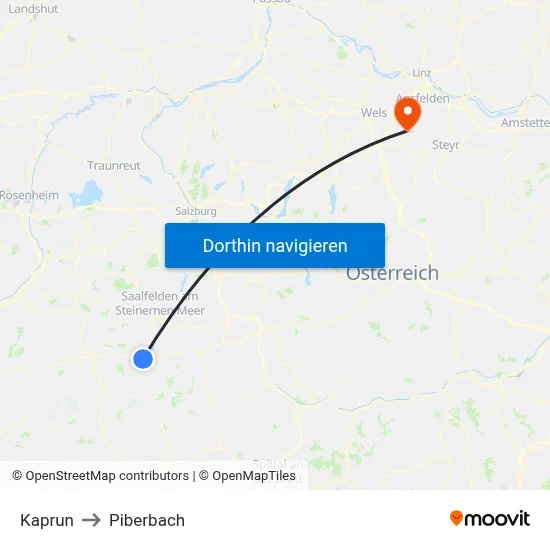 Kaprun to Piberbach map