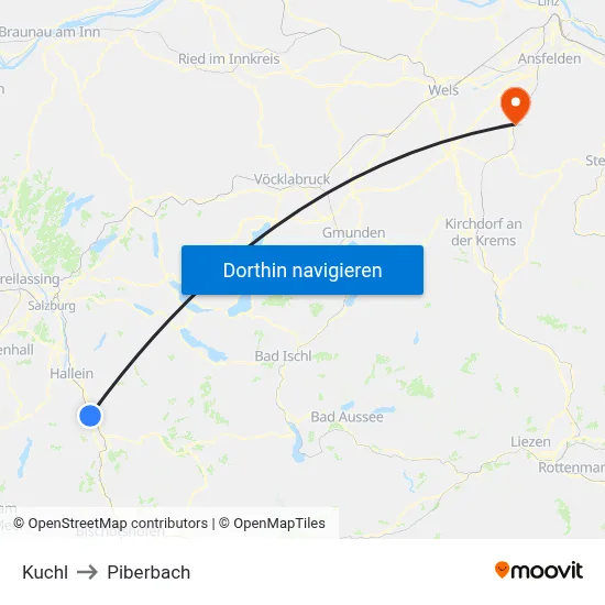 Kuchl to Piberbach map