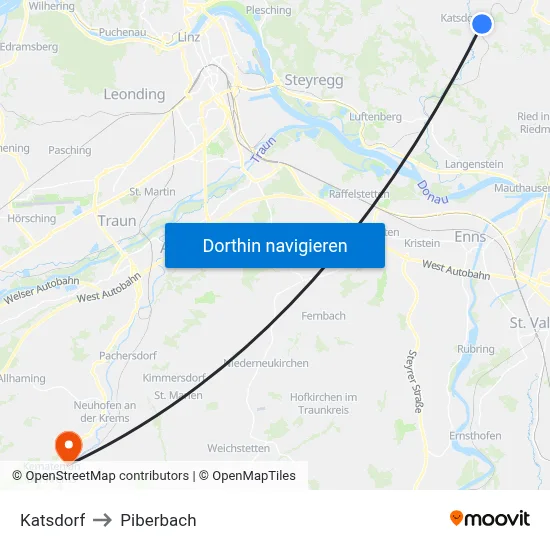 Katsdorf to Piberbach map
