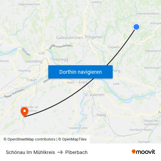 Schönau Im Mühlkreis to Piberbach map