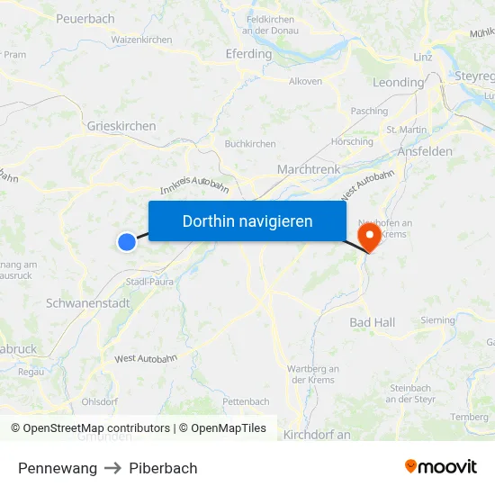 Pennewang to Piberbach map