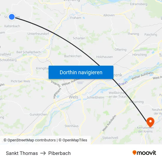 Sankt Thomas to Piberbach map