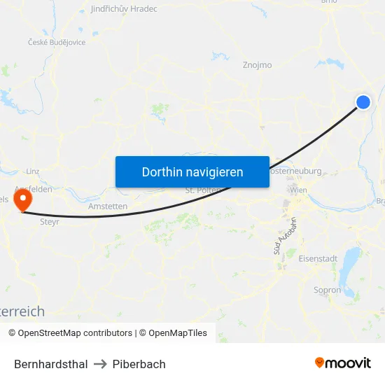 Bernhardsthal to Piberbach map
