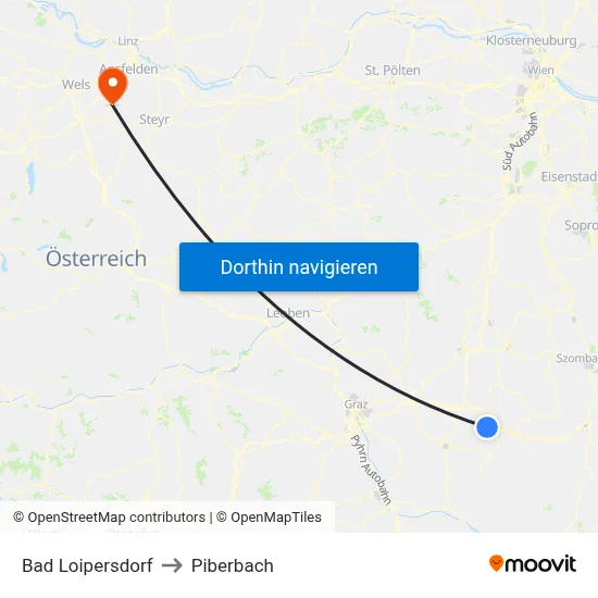 Bad Loipersdorf to Piberbach map