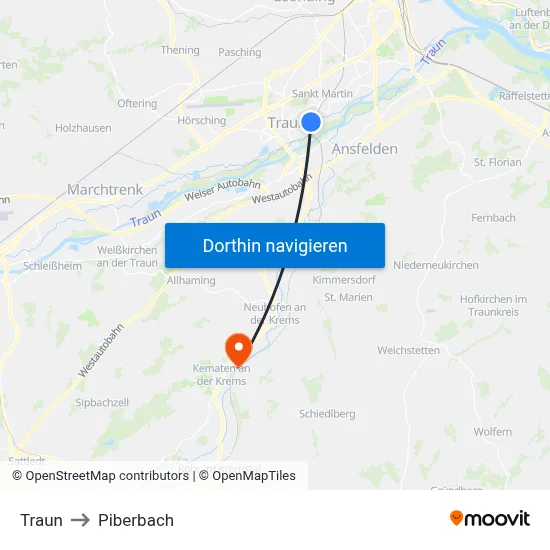 Traun to Piberbach map