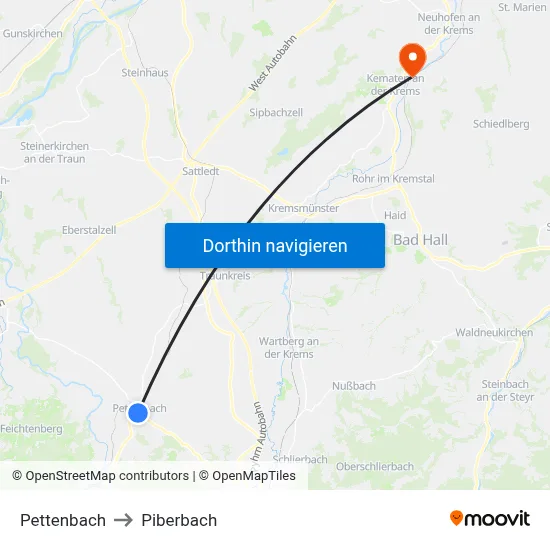 Pettenbach to Piberbach map