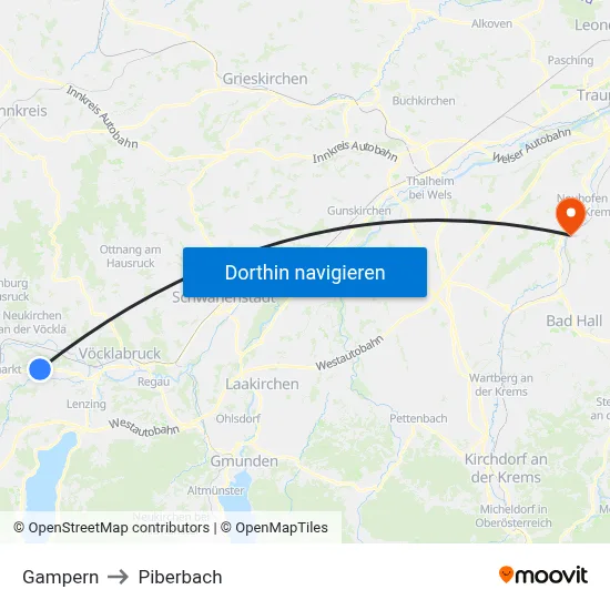 Gampern to Piberbach map