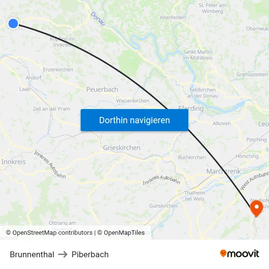 Brunnenthal to Piberbach map