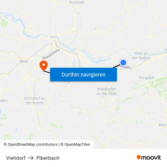Viehdorf to Piberbach map