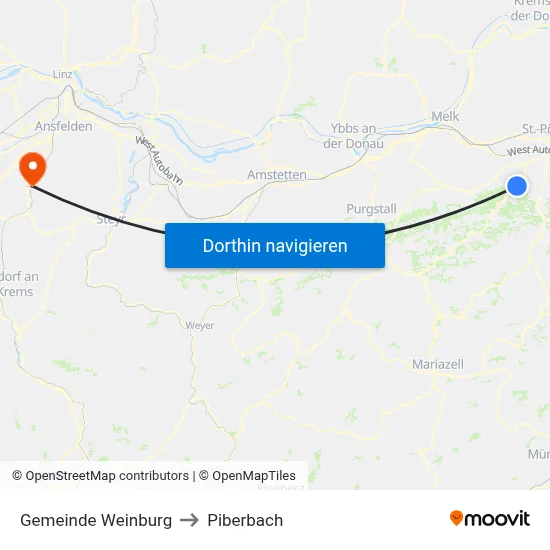 Gemeinde Weinburg to Piberbach map