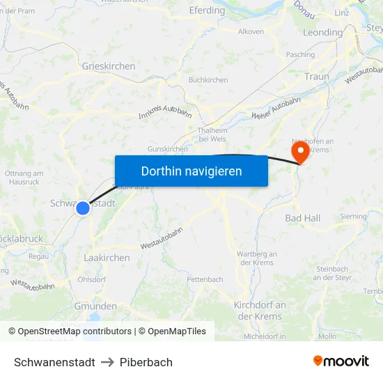 Schwanenstadt to Piberbach map