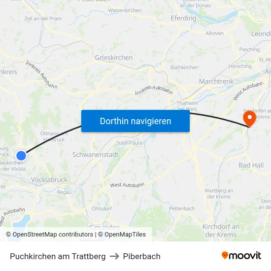 Puchkirchen am Trattberg to Piberbach map