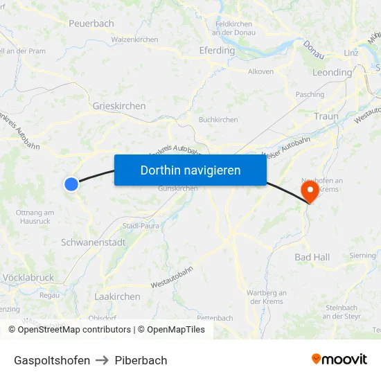 Gaspoltshofen to Piberbach map