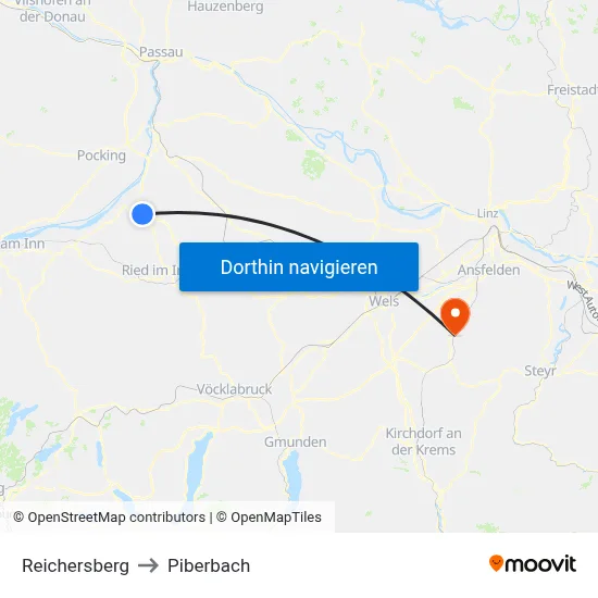 Reichersberg to Piberbach map