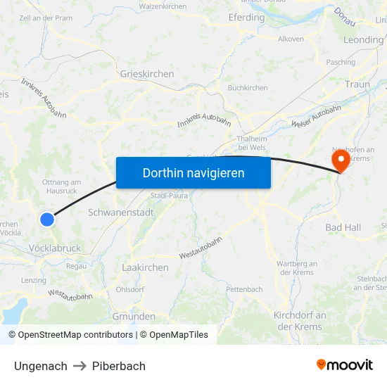 Ungenach to Piberbach map