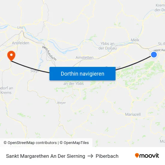 Sankt Margarethen An Der Sierning to Piberbach map