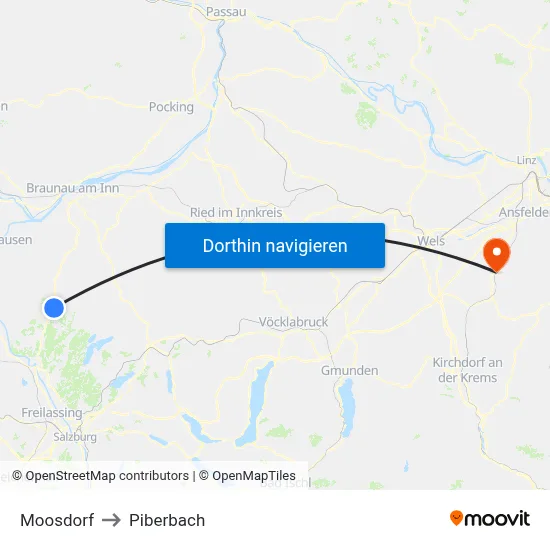 Moosdorf to Piberbach map