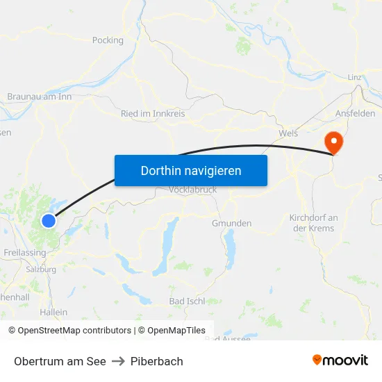 Obertrum am See to Piberbach map