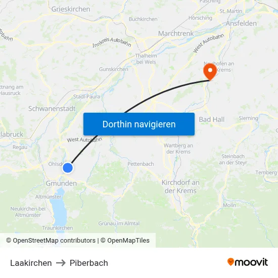 Laakirchen to Piberbach map