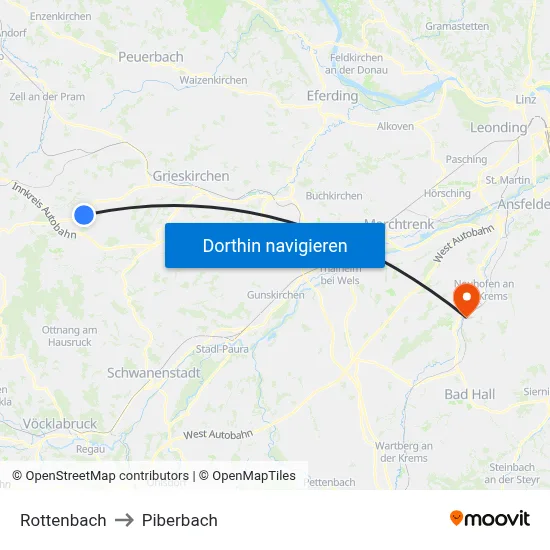 Rottenbach to Piberbach map