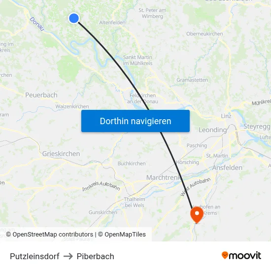 Putzleinsdorf to Piberbach map