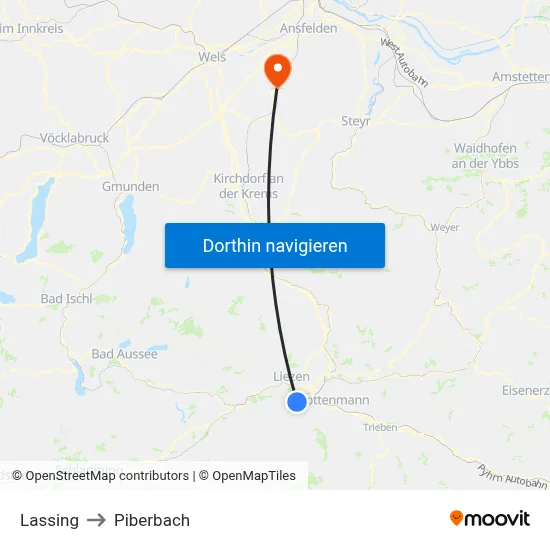Lassing to Piberbach map