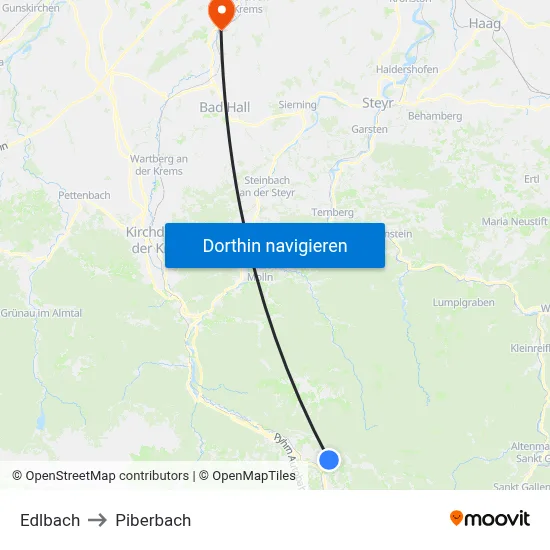 Edlbach to Piberbach map