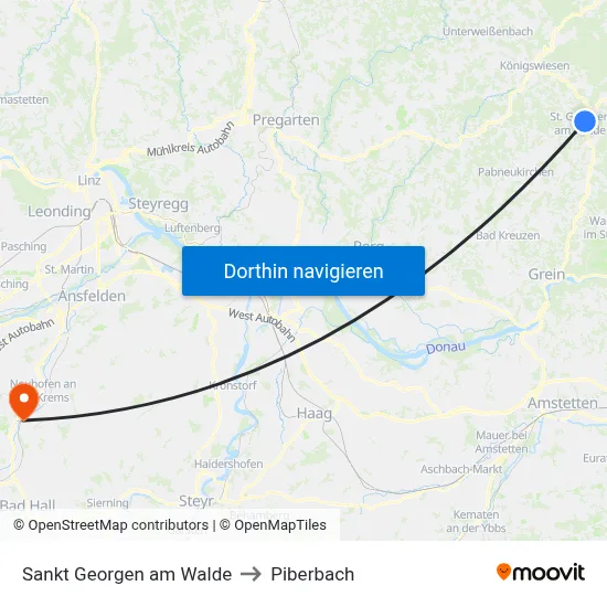 Sankt Georgen am Walde to Piberbach map
