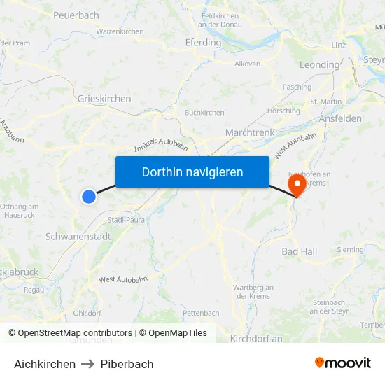 Aichkirchen to Piberbach map
