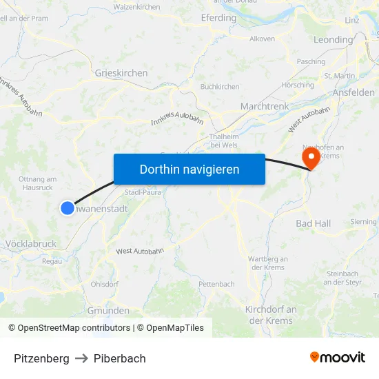 Pitzenberg to Piberbach map
