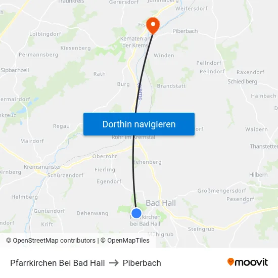 Pfarrkirchen Bei Bad Hall to Piberbach map
