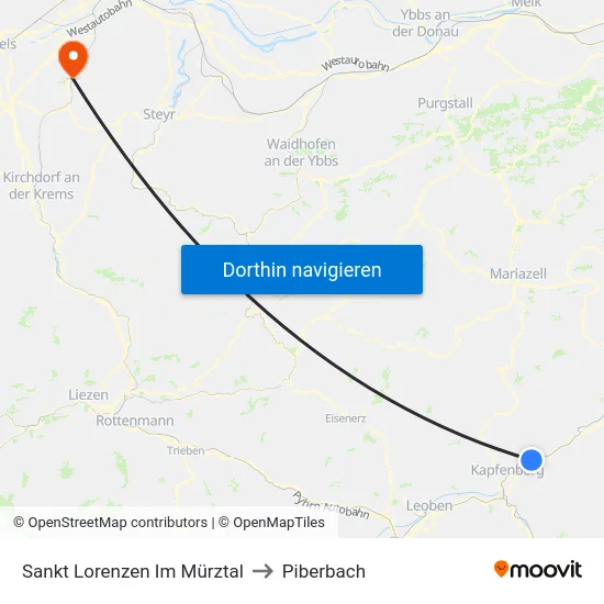 Sankt Lorenzen Im Mürztal to Piberbach map