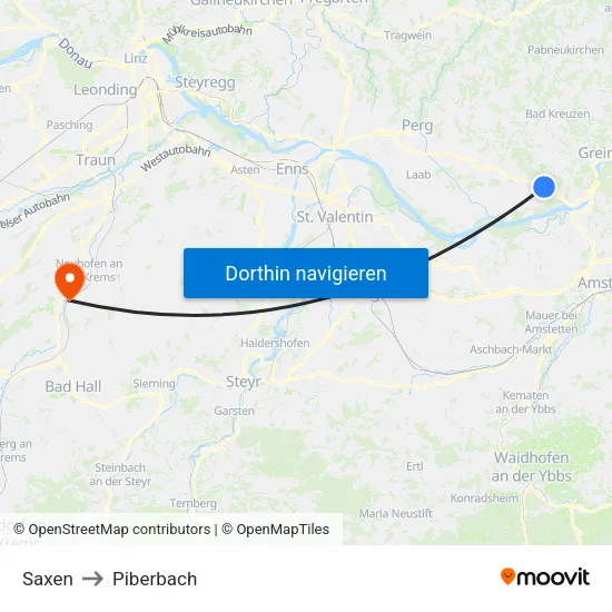 Saxen to Piberbach map