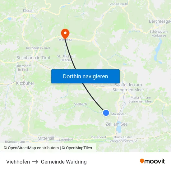 Viehhofen to Gemeinde Waidring map