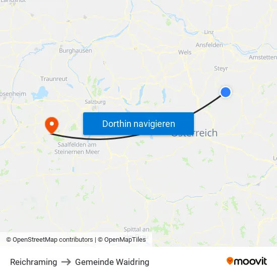 Reichraming to Gemeinde Waidring map