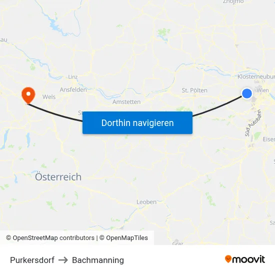 Purkersdorf to Bachmanning map