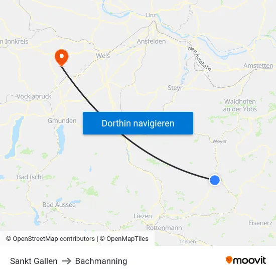 Sankt Gallen to Bachmanning map