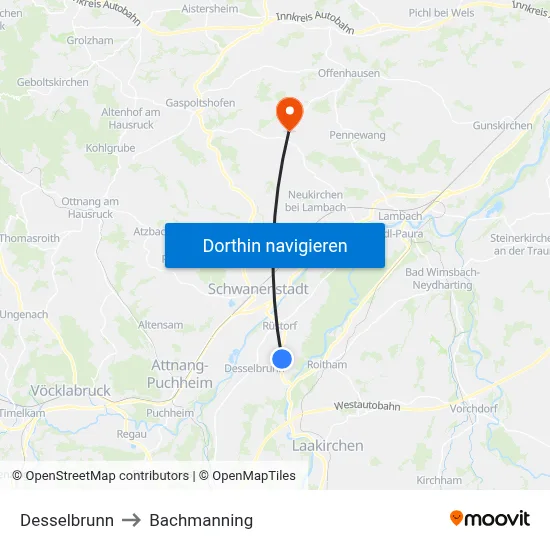 Desselbrunn to Bachmanning map