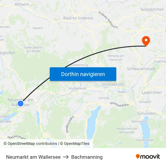 Neumarkt am Wallersee to Bachmanning map