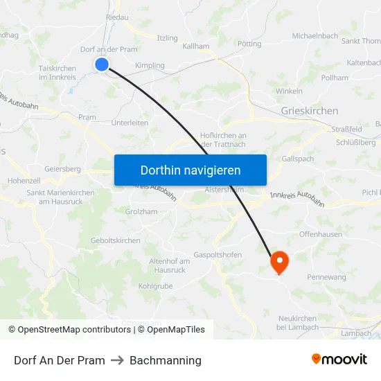 Dorf An Der Pram to Bachmanning map