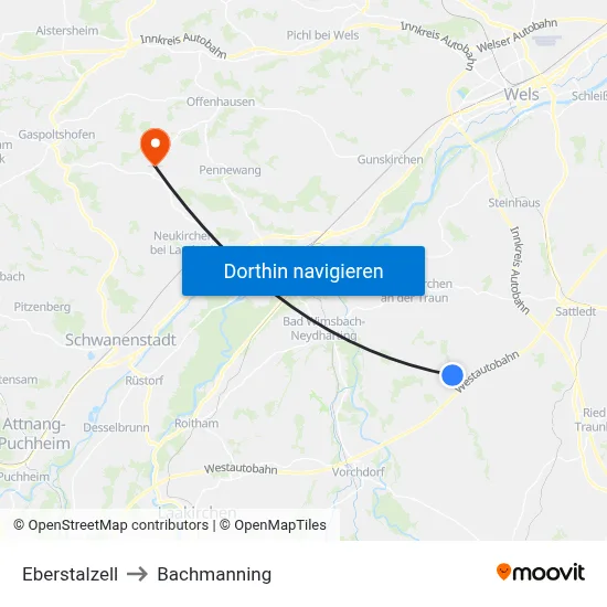 Eberstalzell to Bachmanning map