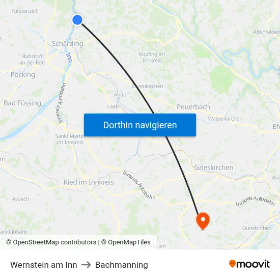 Wernstein am Inn to Bachmanning map