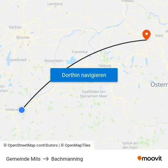 Gemeinde Mils to Bachmanning map