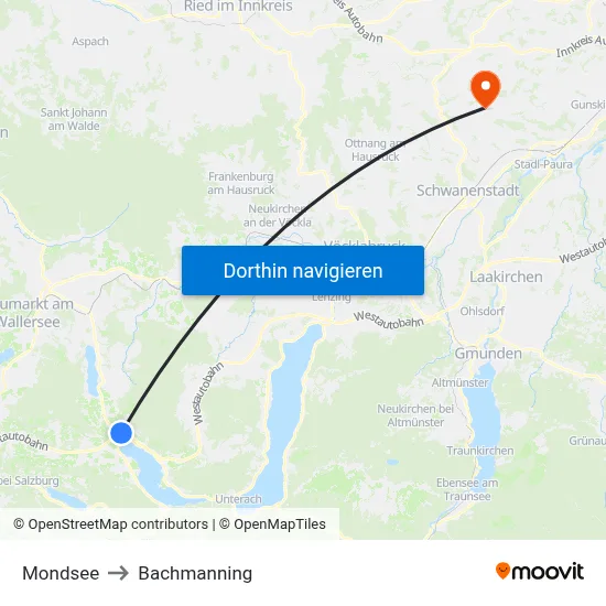 Mondsee to Bachmanning map